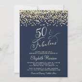 Elegant 50e verjaardag Gold Glitter Blue Kaart (Voorkant)