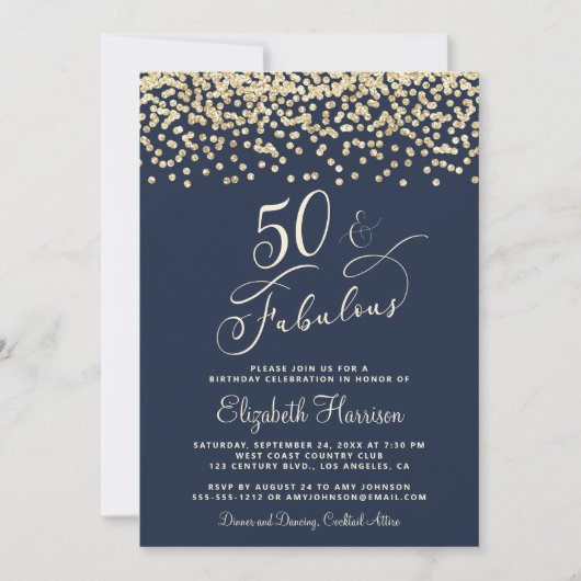 Elegant 50e verjaardag Gold Glitter Blue Kaart (Voorkant)