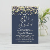 Elegant 50e verjaardag Gold Glitter Blue Kaart (Staand voorkant)