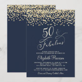 Elegant 50e verjaardag Gold Glitter Blue Kaart (Voorkant / Achterkant)