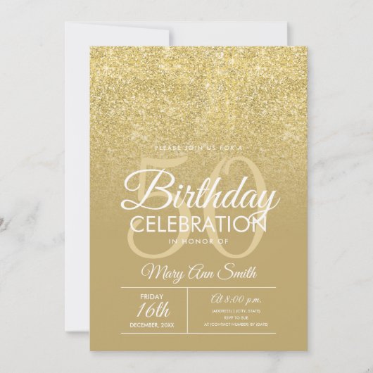 Elegant 50e verjaardag Gold Glitter Glam Kaart (Voorkant)