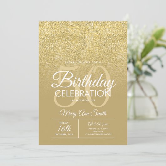 Elegant 50e verjaardag Gold Glitter Glam Kaart (Staand voorkant)