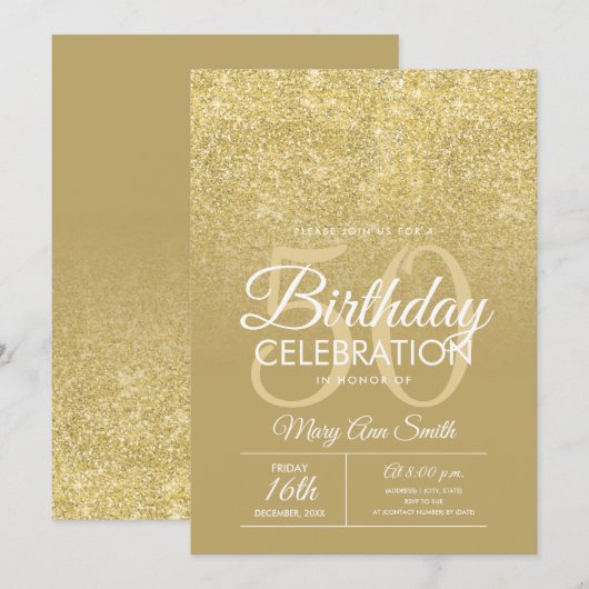 Elegant 50e verjaardag Gold Glitter Glam Kaart (Voorkant / Achterkant)