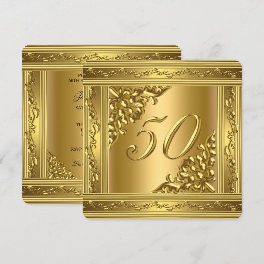 Elegant 50e verjaardag Gold Golden 50 Lijst Kaart (Voorkant / Achterkant)