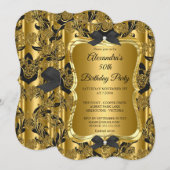 Elegant 50e verjaardag Gold Golden Black 3 Kaart (Voorkant / Achterkant)