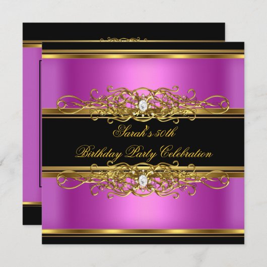 Elegant 50e verjaardag Gold Pink Black Kaart (Voorkant / Achterkant)