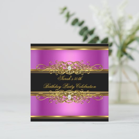 Elegant 50e verjaardag Gold Pink Black Kaart (Staand voorkant)