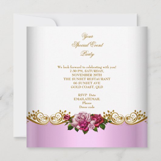 Elegant 50e verjaardag Gold Pink Roses Kaart (Achterkant)