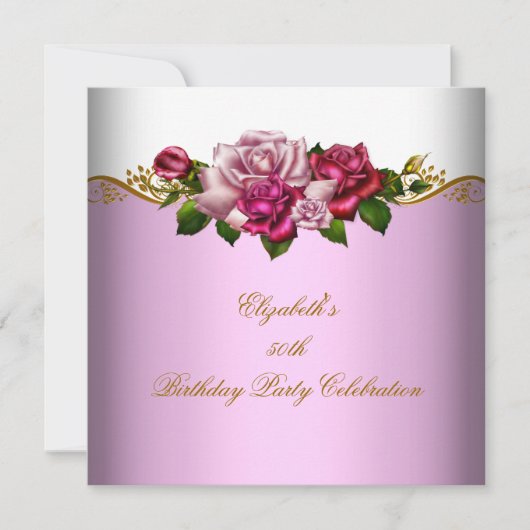 Elegant 50e verjaardag Gold Pink Roses Kaart (Voorkant)