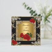 Elegant 50e verjaardag Gold Red Rose Black Kaart (Staand voorkant)