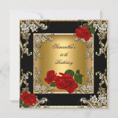 Elegant 50e verjaardag Gold Red Rose Black Kaart (Voorkant)