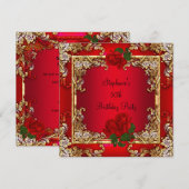 Elegant 50e verjaardag Gold Red Rose Floral Kaart (Voorkant / Achterkant)