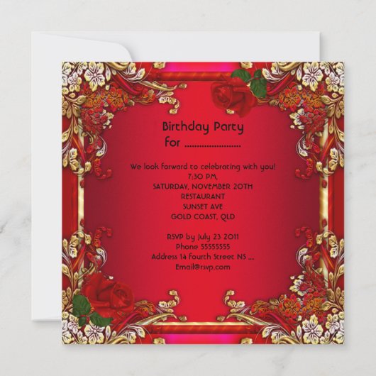 Elegant 50e verjaardag Gold Red Rose Floral Kaart (Achterkant)