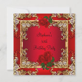 Elegant 50e verjaardag Gold Red Rose Floral Kaart (Voorkant)