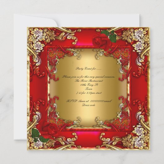 Elegant 50e verjaardag Gold Red Rose Kaart (Achterkant)