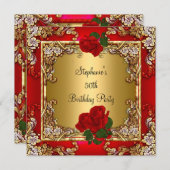 Elegant 50e verjaardag Gold Red Rose Kaart (Voorkant / Achterkant)