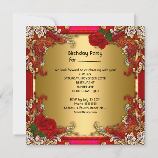 Elegant 50e verjaardag Gold Red Rose Kaart (Achterkant)