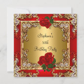 Elegant 50e verjaardag Gold Red Rose Kaart (Voorkant)