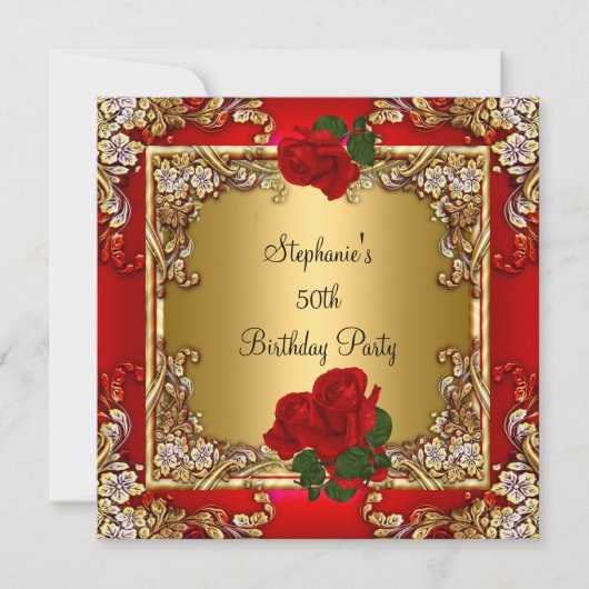 Elegant 50e verjaardag Gold Red Rose Kaart (Voorkant)