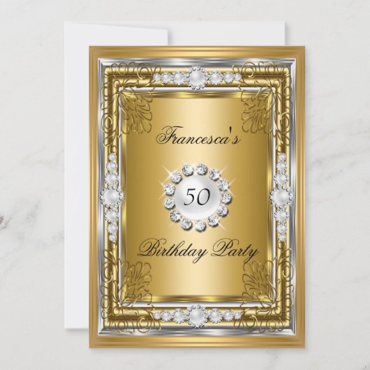 Elegant 50e verjaardag Gold Silver Diamonds Kaart (Voorkant)