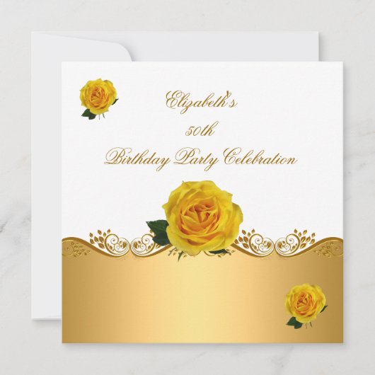 Elegant 50e verjaardag Gold Yellow Roses Kaart (Voorkant)