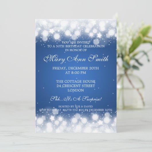 Elegant 50e verjaardag Magic Sparkle Blue Kaart (Staand voorkant)