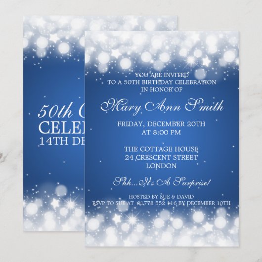 Elegant 50e verjaardag Magic Sparkle Blue Kaart (Voorkant / Achterkant)
