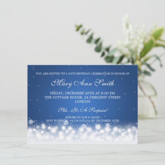 Elegant 50e verjaardag Magic Sparkle Blue Kaart (Staand voorkant)