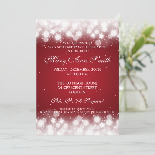 Elegant 50e verjaardag Magic Sparkle Red Kaart (Staand voorkant)