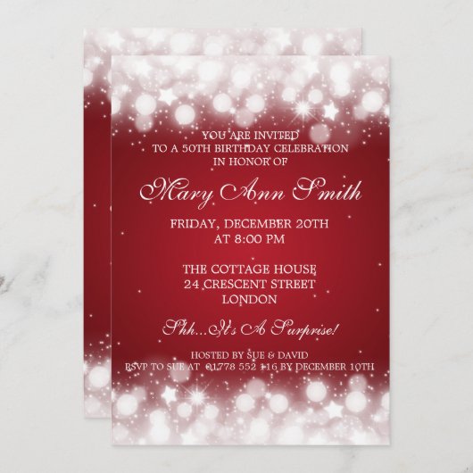 Elegant 50e verjaardag Magic Sparkle Red Kaart (Voorkant / Achterkant)