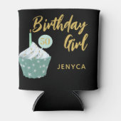 Elegant 50e verjaardag meisje cupcake partij zwart blikjeskoeler (Voorkant)