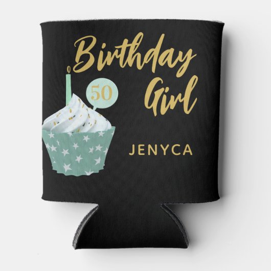 Elegant 50e verjaardag meisje cupcake partij zwart blikjeskoeler (Voorkant)