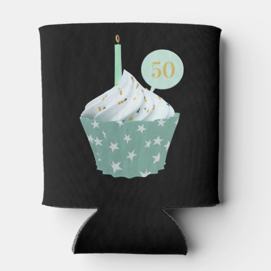 Elegant 50e verjaardag meisje cupcake partij zwart blikjeskoeler (Achterkant)