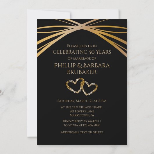 Elegant 50e verjaardag Originele harten Kaart (Voorkant)