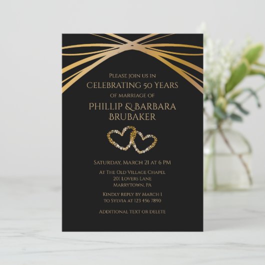 Elegant 50e verjaardag Originele harten Kaart (Staand voorkant)