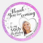 Elegant 50e verjaardag Paarse roze avor Dank je we Ronde Sticker (Voorkant)