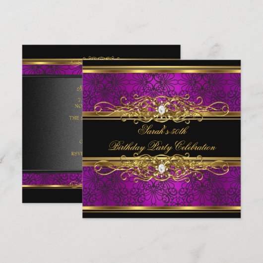 Elegant 50e verjaardag Pink Plum Gold Damask Kaart (Voorkant / Achterkant)