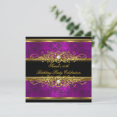 Elegant 50e verjaardag Pink Plum Gold Damask Kaart (Staand voorkant)