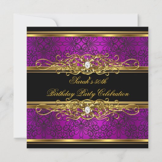 Elegant 50e verjaardag Pink Plum Gold Damask Kaart (Voorkant)