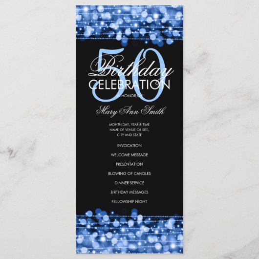 Elegant 50e verjaardag Programma Blauw met Menu (Voorkant)