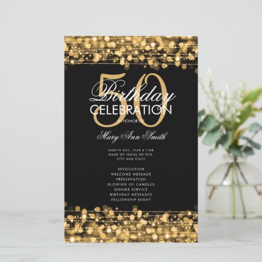Elegant 50e verjaardag Programma Gold met menu (Staand voorkant)