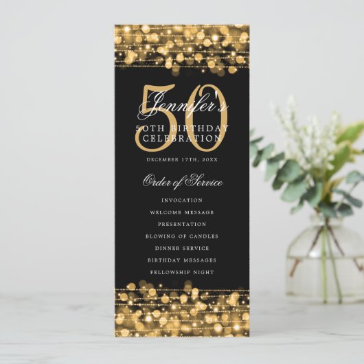 Elegant 50e verjaardag Programma Gold met menu (Staand voorkant)