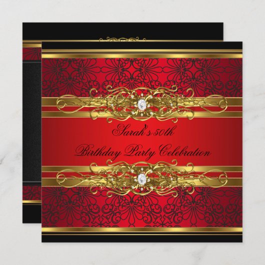 Elegant 50e verjaardag Red Black Gold 2 Kaart (Voorkant / Achterkant)