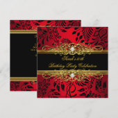 Elegant 50e verjaardag Red Black Gold Damask Kaart (Voorkant / Achterkant)