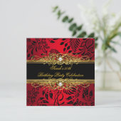 Elegant 50e verjaardag Red Black Gold Damask Kaart (Staand voorkant)