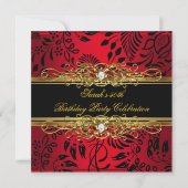 Elegant 50e verjaardag Red Black Gold Damask Kaart (Voorkant)