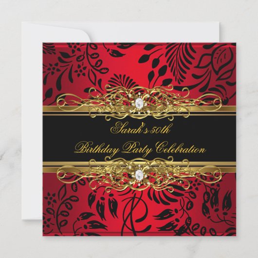 Elegant 50e verjaardag Red Black Gold Damask Kaart (Voorkant)