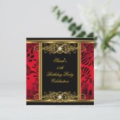 Elegant 50e verjaardag Red Black Gold Damask Kaart (Staand voorkant)