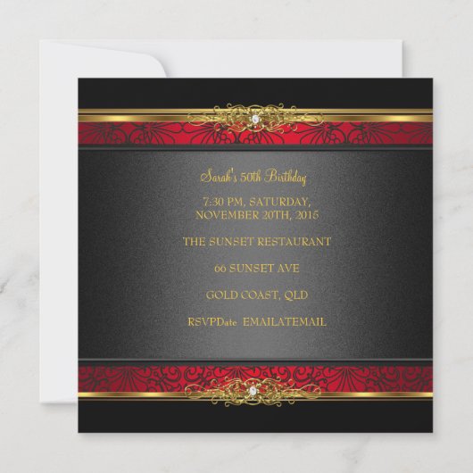 Elegant 50e verjaardag Red Black Gold Damask Kaart (Achterkant)