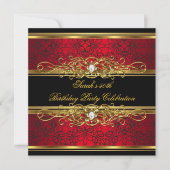 Elegant 50e verjaardag Red Black Gold Damask Kaart (Voorkant)